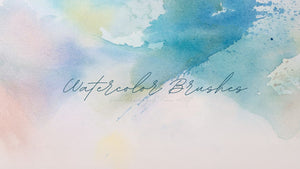 Blue, green and purple watercolor wash with Watercolor Brushes lettering