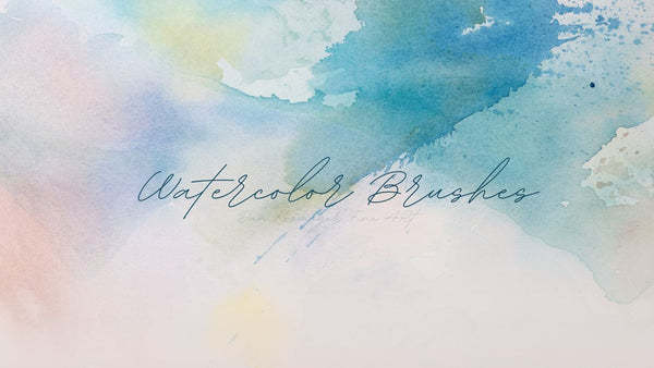 Blue, green and purple watercolor wash with Watercolor Brushes lettering