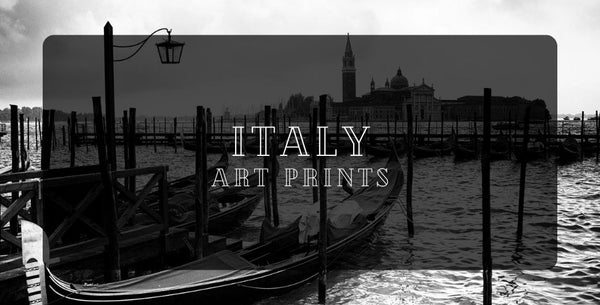Black and white Venice canal cityscape with bridge and vaporetto boat photographed as a fine art Italian wall art print