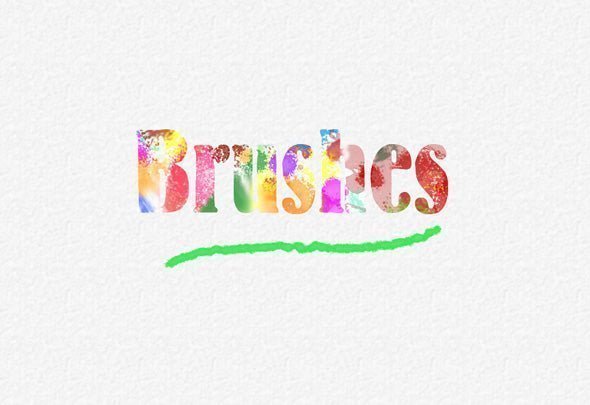 The word Brushes in multicolored lettering with a green brushstroke underneath