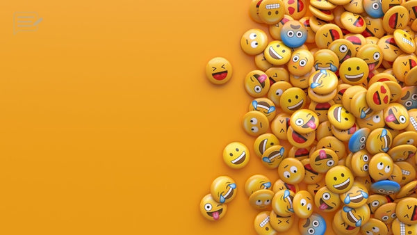 Yellow emoji faces showing a range of expressions arranged on a golden yellow background.