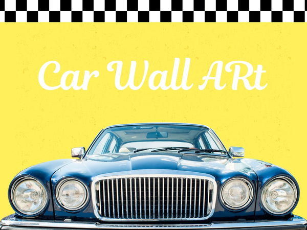 Wall art of cars featuring vintage and classic automobiles