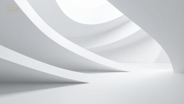 Sweeping white architectural curves and soft grey shadows form a minimalist abstract interior.