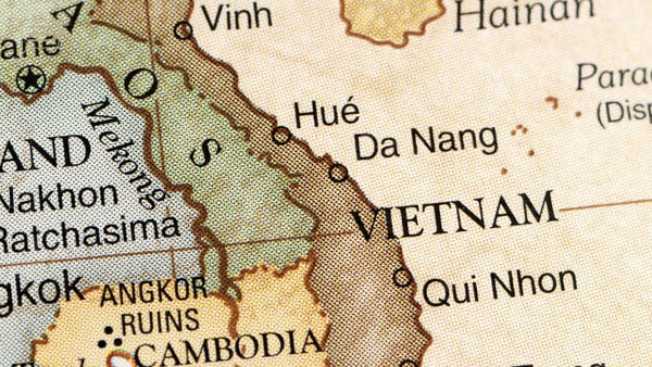 Map of Vietnam showing Hue, Da Nang and the central Vietnamese coastline