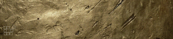 Bronze wall art banner with scratched golden brown metal and small outlined squares