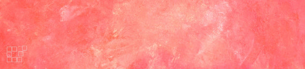 Coral wall art banner with textured salmon pink plaster and outlined squares