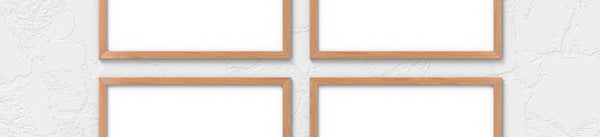 Horizontal wall art collection banner with landscape frames against a textured wall