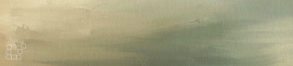 Muted wall art banner with misty hills in soft olive and cream