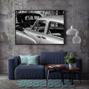 Interior and exterior detail of 1940s Cadillac sedan