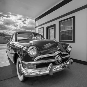 Classic American car in black and white