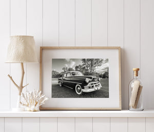 Chrome grille and whitewall front tyre on a vintage Bel Air sedan