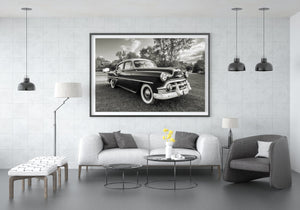 Elegant gauges and controls on classic car dashboard