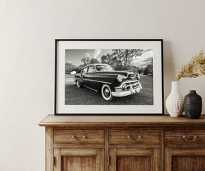 Lively turquoise interior of a mid-century convertible