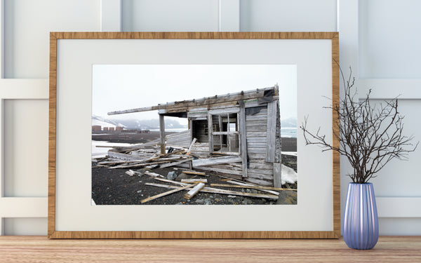 Abandoned Antarctic Cabin at Whalers Bay Station Amidst Untamed Nature fine art photographic print