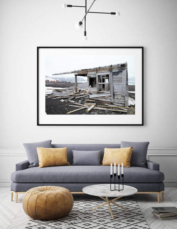 Abandoned Antarctic Cabin at Whalers Bay Station Amidst Untamed Nature fine art photographic print