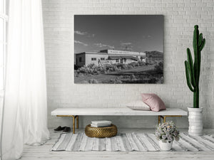 forgotten roadside spa with graffiti