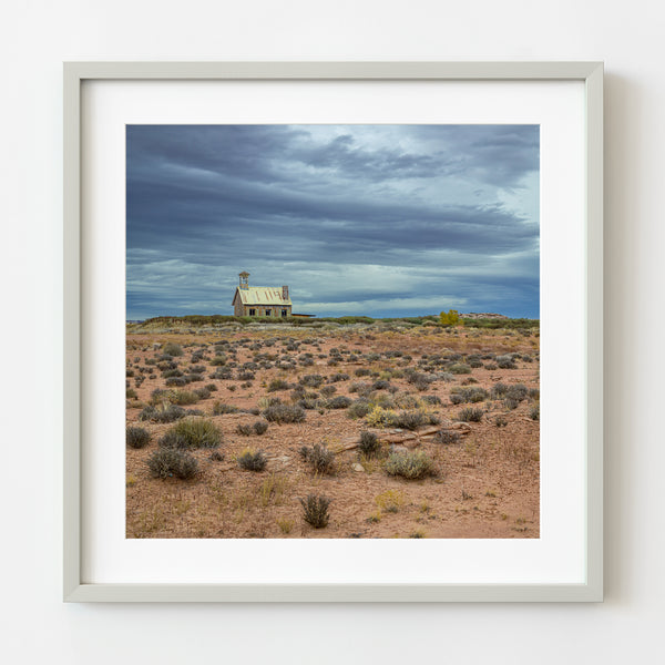 Abandoned schoolhouse in American Southwest desert