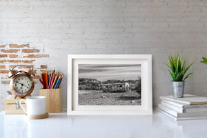 black and white rural americana scene