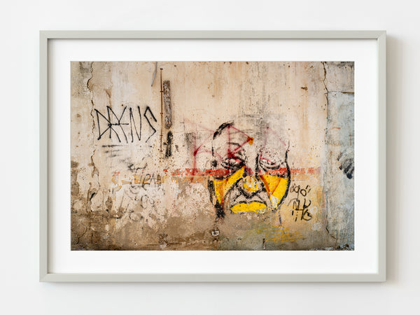 Aged Graffiti Portrait on a Decayed Wall in Willemstad Curacao | Photo Art Print fine art photographic print