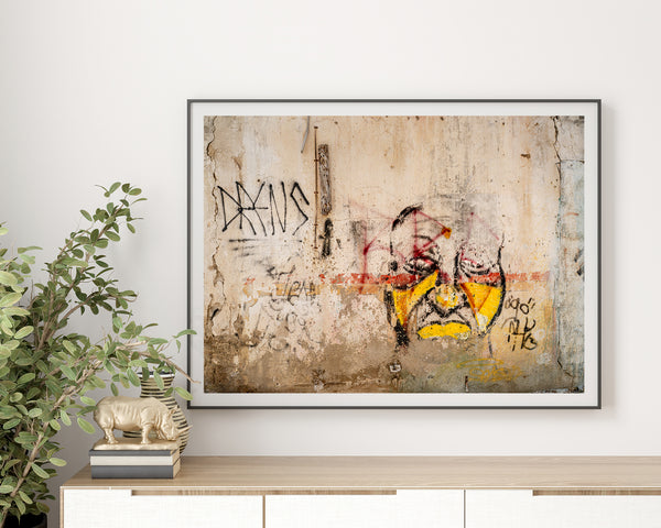 Aged Graffiti Portrait on a Decayed Wall in Willemstad Curacao | Photo Art Print fine art photographic print