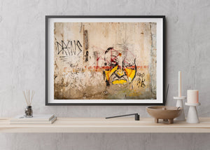 Aged Graffiti Portrait on a Decayed Wall in Willemstad Curacao | Photo Art Print fine art photographic print