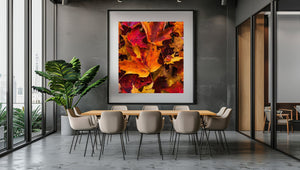 Thin stems, visible veins and curled edges create a layered pattern of warm foliage.