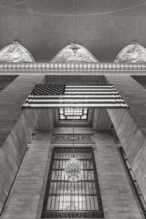 Grand Central chandelier and flag architectural photo