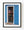 An American flag hangs inside a small back room seen through a white-trimmed doorway in a bright blue wall.