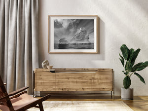 Black and white photograph of massive Antarctic iceberg