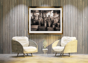 Sepia-toned photo of antique medical cabinet