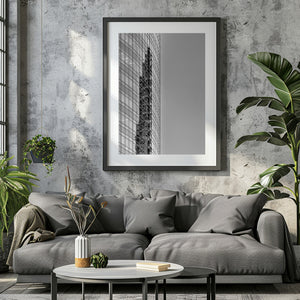 Black and white architectural photograph of window grids and distorted reflections in Argentina.