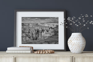 Arizona Canyon Cliffs Beneath Clouds Black and White Wall Art