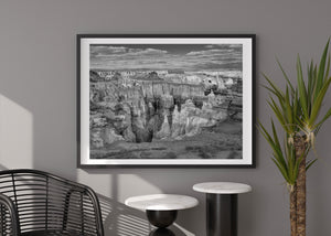 Arizona Canyon Cliffs Beneath Clouds Black and White Wall Art