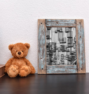 Monochrome urban art scene with suspended birdcages in Sydney Australia