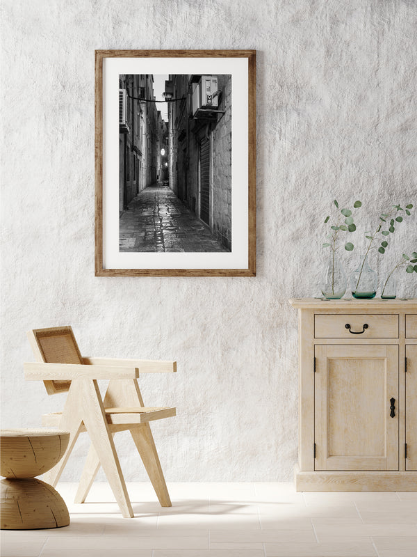Black and white narrow lane Dubrovnik Croatia | Photo Art Print fine art photographic print