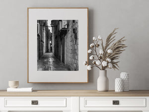 Black and white narrow lane Dubrovnik Croatia | Photo Art Print fine art photographic print