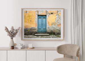 Tuscany Blue Door and Ochre Plaster Architectural Photo Print