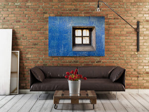 Bright blue wall and window detail