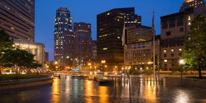 Boston Financial District Wet Plaza at Dusk Colour Cityscape Photography