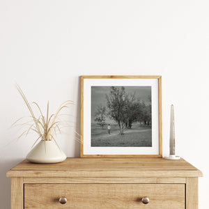 Minimalist African travel wall art with boy walking