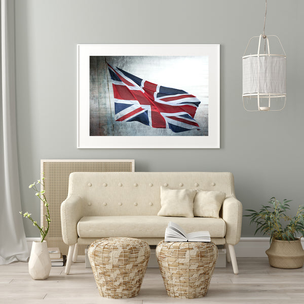 British Union Jack flag waving with grunge overlay