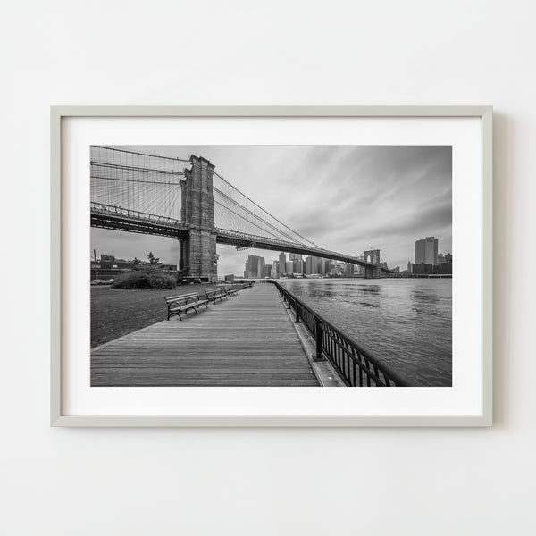 Brooklyn Bridge early morning black and white photo