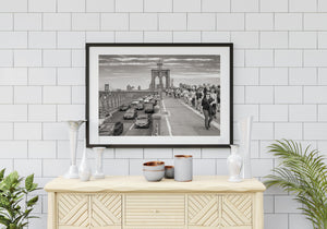 Fine art photo of crowded Brooklyn Bridge walkway