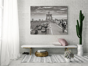 New York City bridge filled with people and traffic