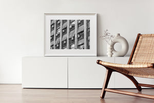 Window grids and air conditioners form an abstract urban pattern in Buenos Aires.