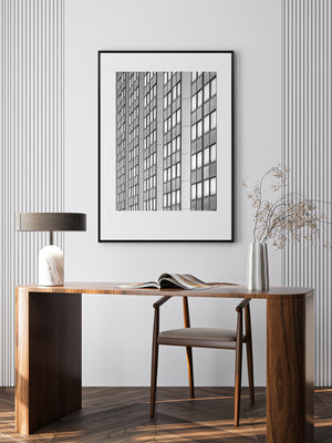 Close architectural study of repeating windows on a Buenos Aires office building.