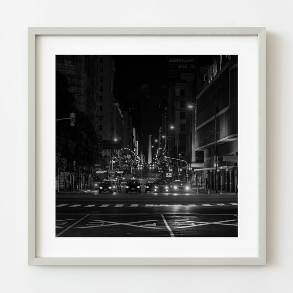 Buenos Aires night cityscape with Obelisk – black and white