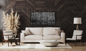 Panoramic Caddo Lake nature photograph with textured bark, hanging moss and reflections.