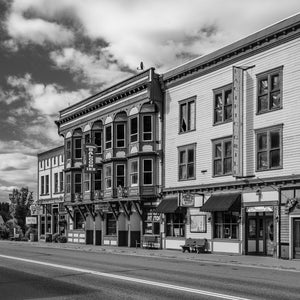 Greenwood Saloon Inn and Pacific Grill storefronts monochrome photo