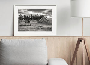 Historic rural farm buildings in a rolling pasture near Hedley